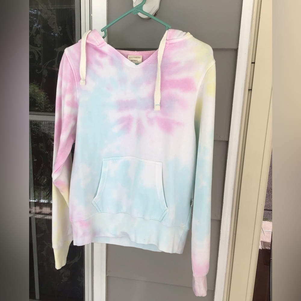 Southern Spirit women sweatshirt, medium multi color tie dye hoodie Top  EUC